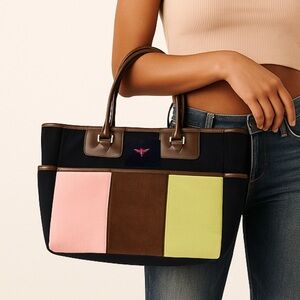 Vintage Jane Fox Bumblebee Corduroy Patchwork Tote with Detachable Bag